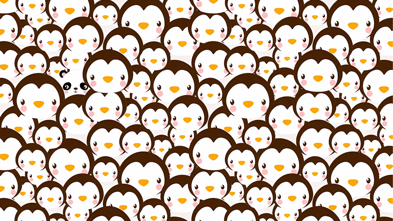 Find the Panda Hidden Among Penguins in 8 Seconds