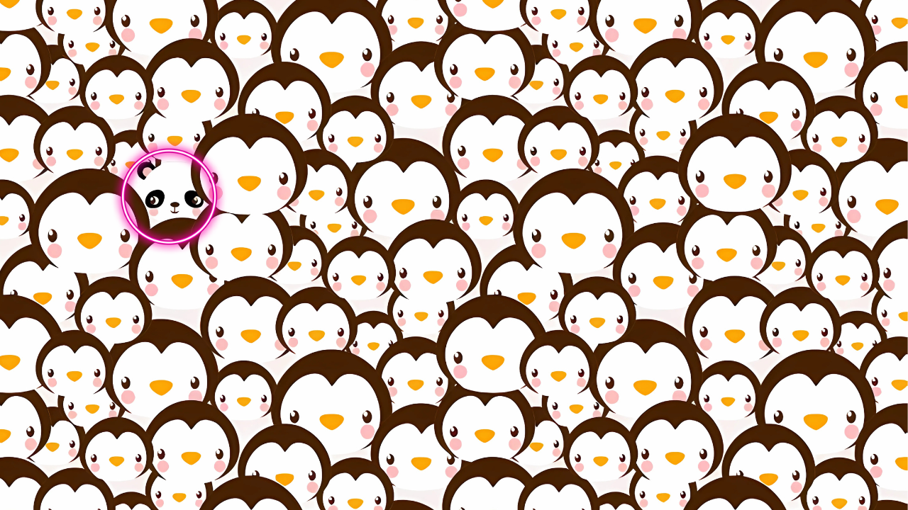 Panda Hidden Among Penguins in 8 Seconds